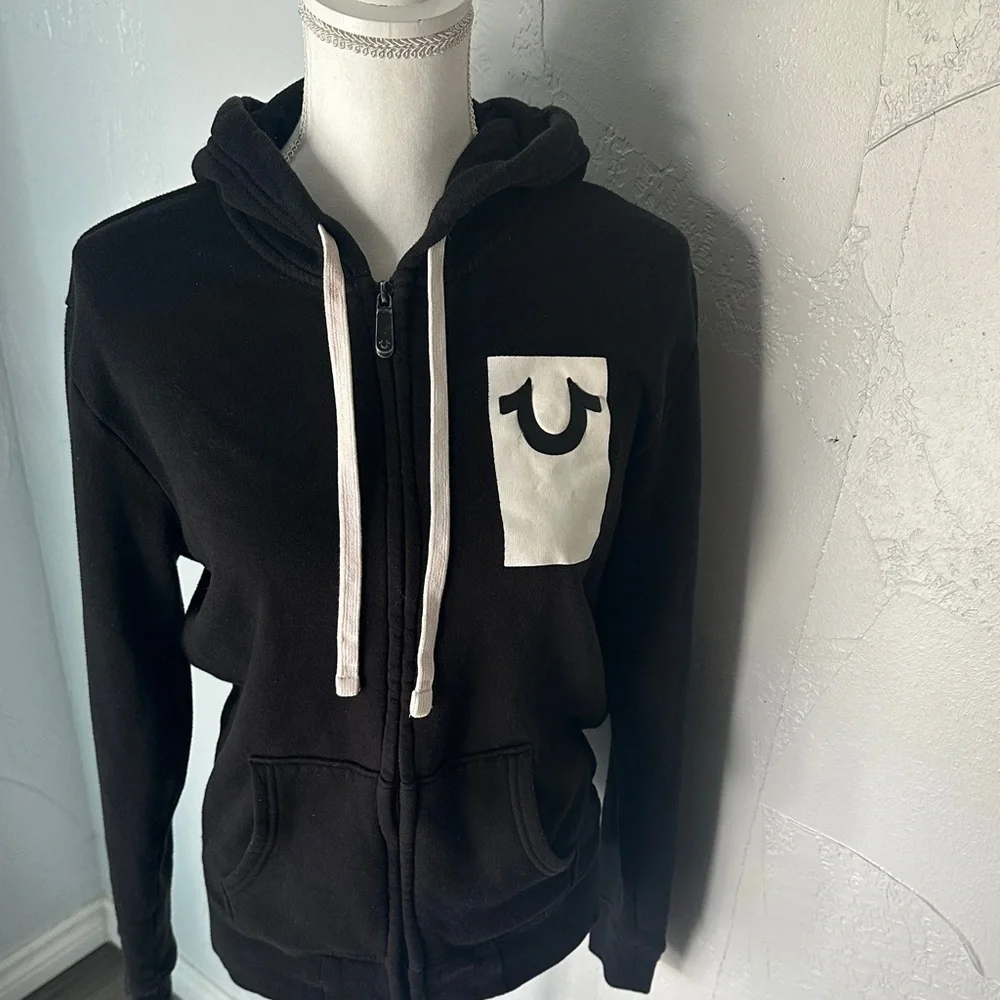 True Religion Black Hoodie with White Accents